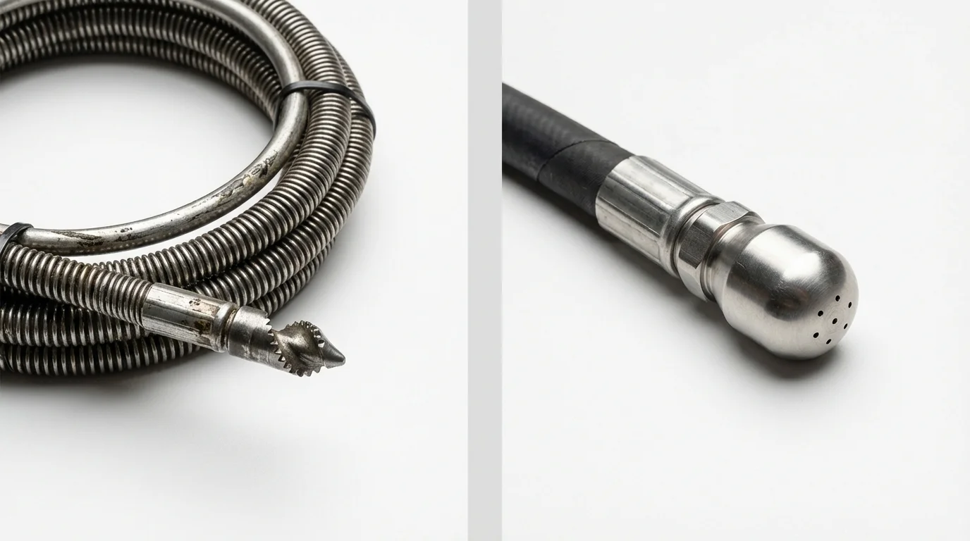 Drain snake cable and hydro jetting nozzle used for drain cleaning in Manahawkin, NJ